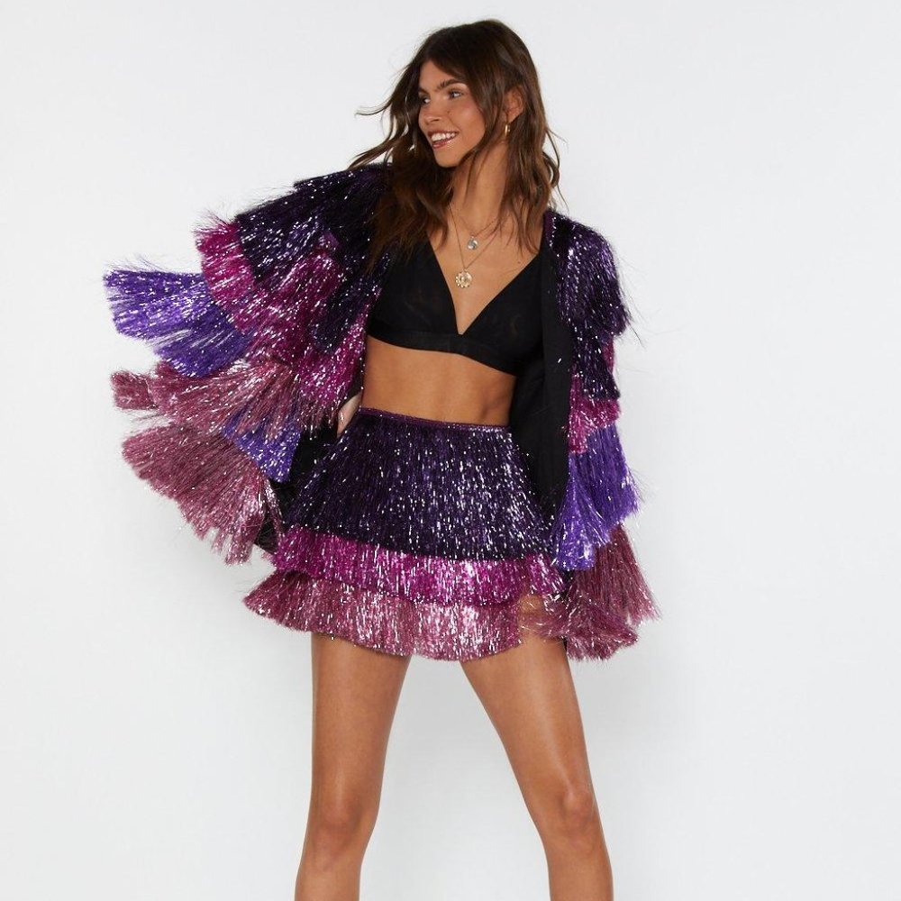 Nasty Gal Party Crasher Fringe Tinsel Skirt Shorts